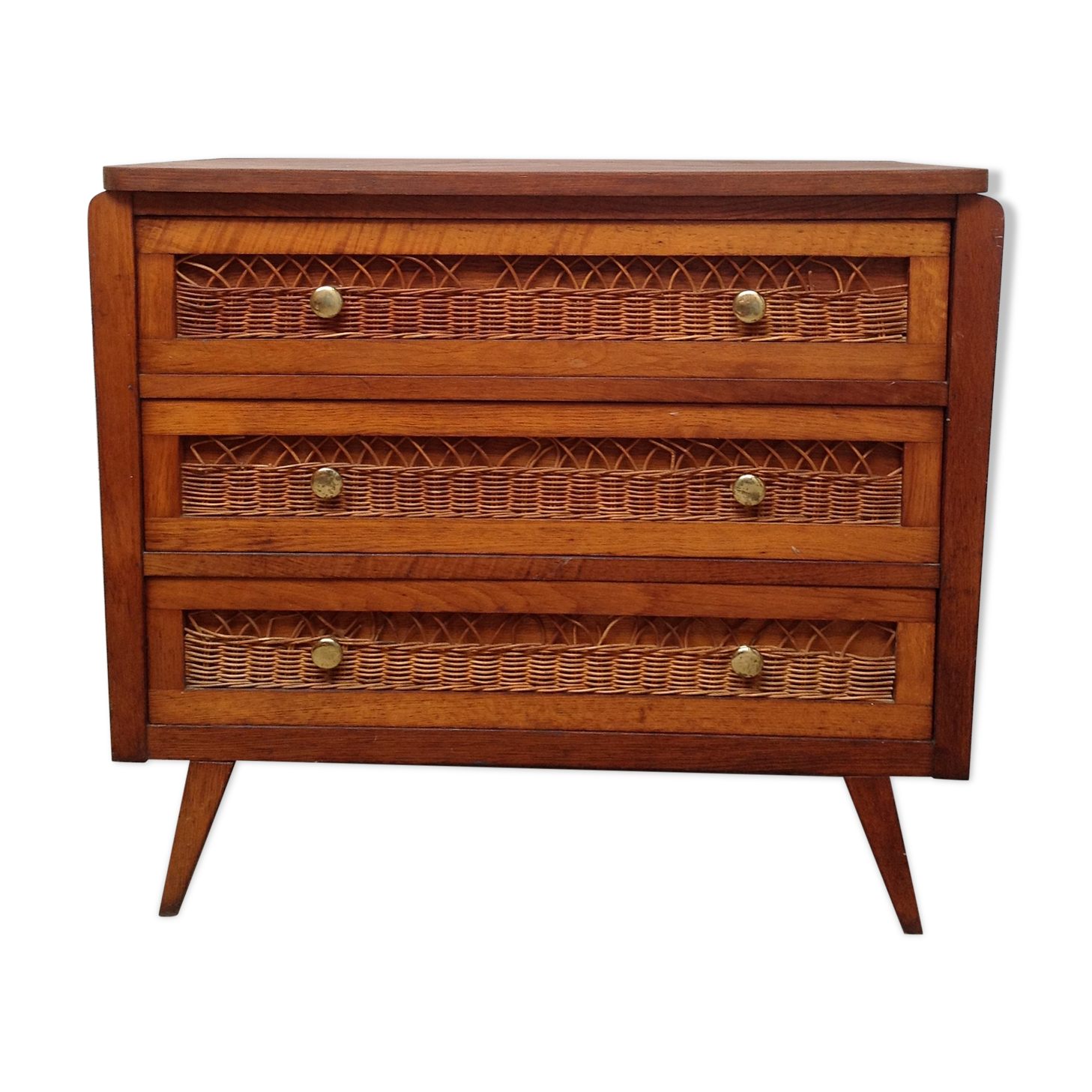 Vintage wooden and rattan dresser