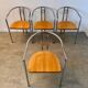 4 old metal chairs with wooden seats, Italian design, postmodern 80s