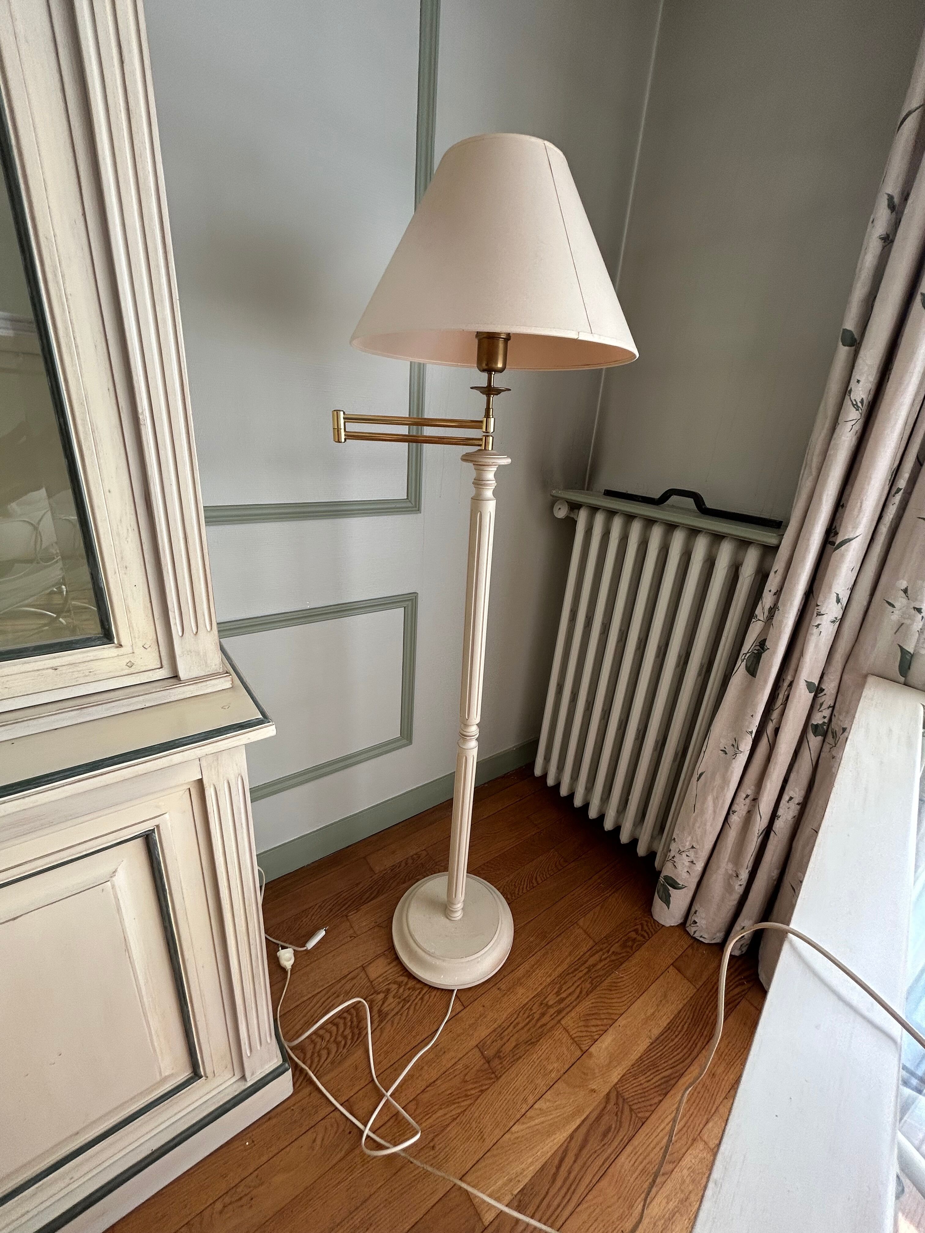 Foot lamp in bleached wood and copper, lampshade in ivory fabric Roche Bobois