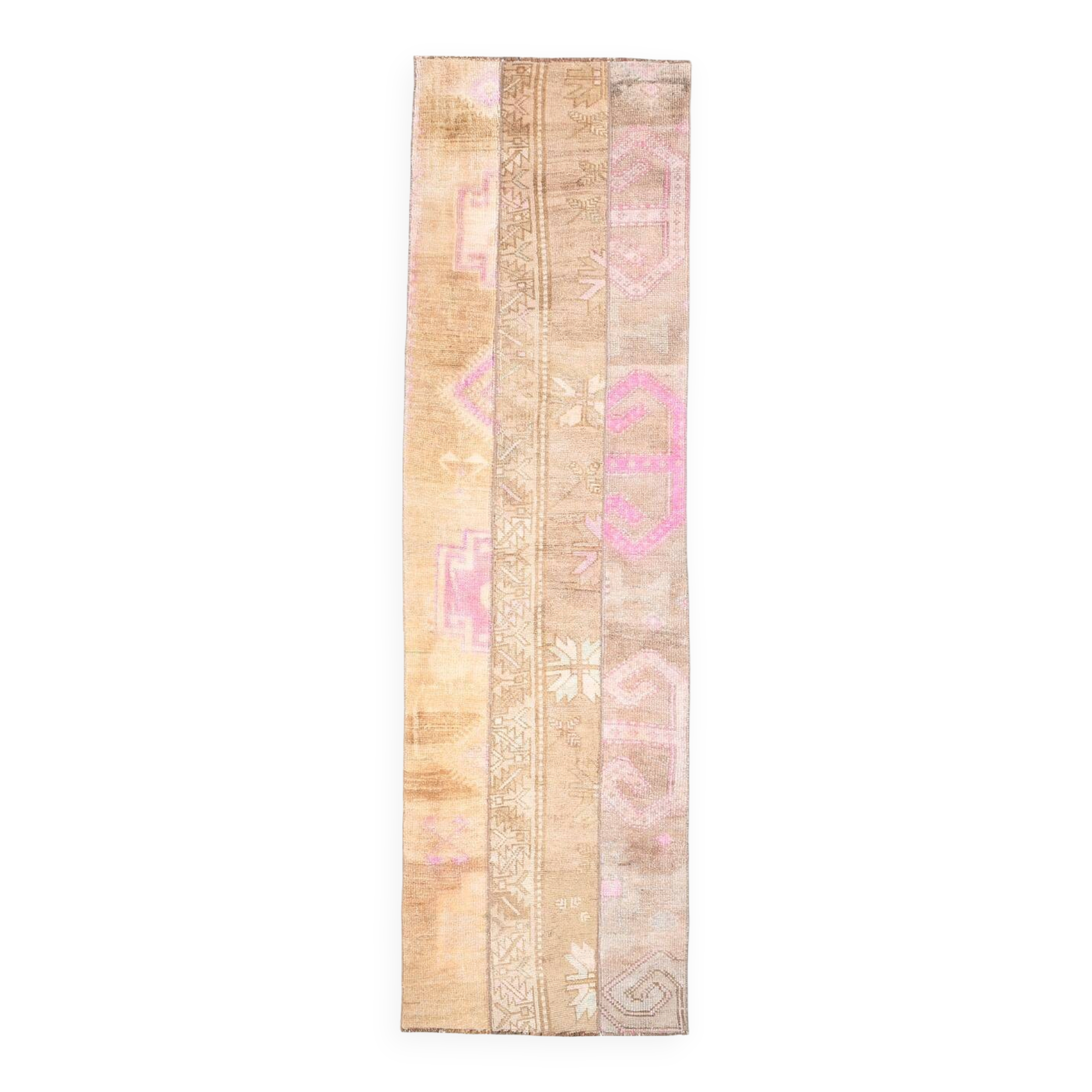 2x9 Turkish Pink & Brown Hallway Vintage Runner Rug, 77x270Cm