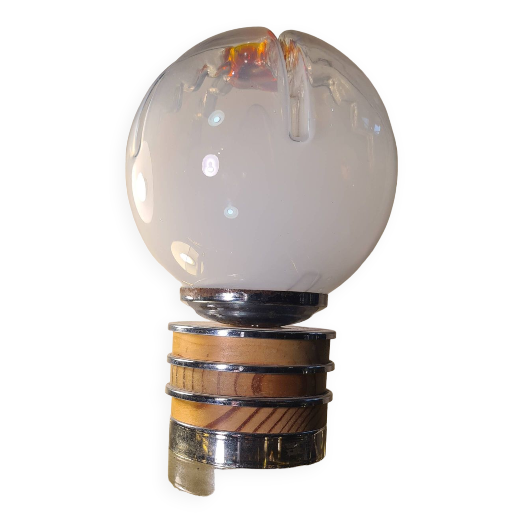 Vintage Murano glass lamp Mazzega, 22x15, chrome and wood Italy 1970