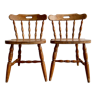 Pair of country farmhouse style wooden dining chairs