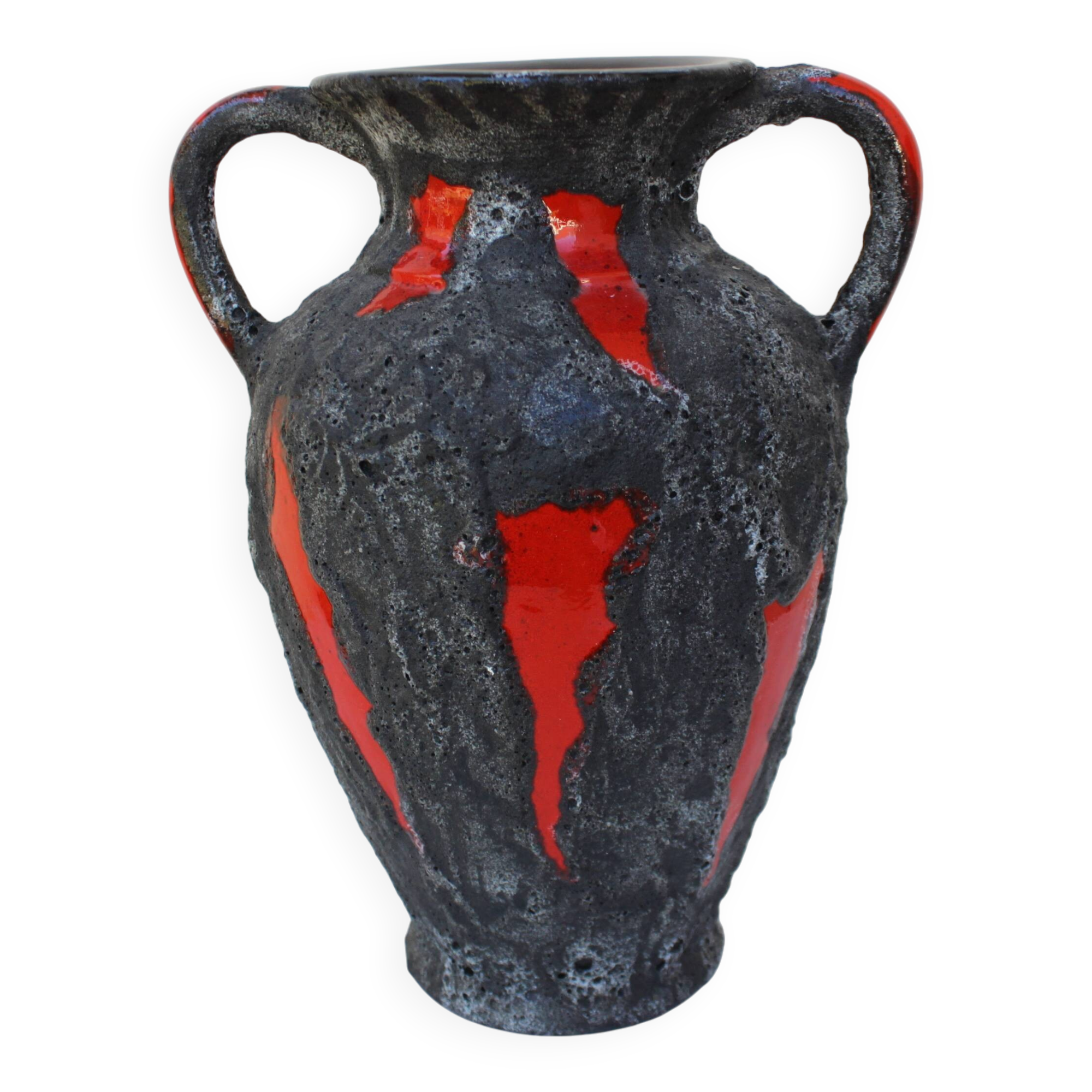 vase 1970 deux anses orange et noir