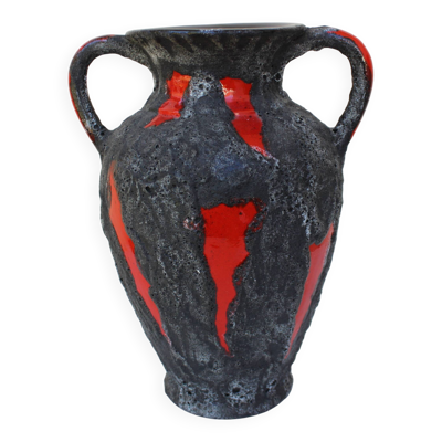 vase 1970 deux anses orange et noir