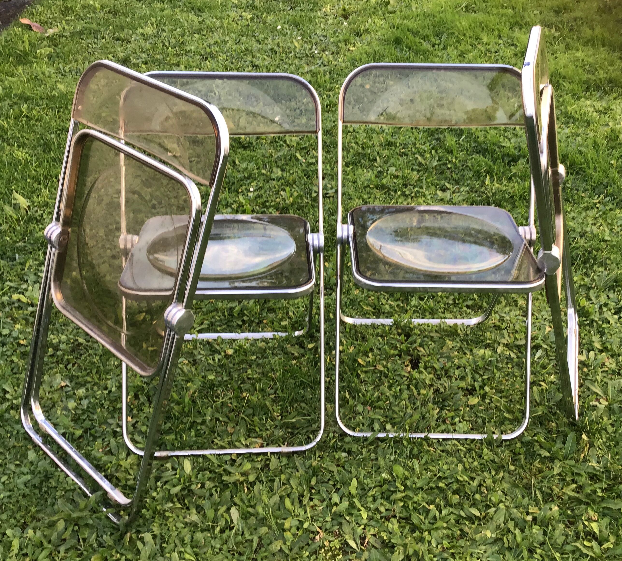 4 Plia smoked chairs by Giancarlo Piretti patent anonima castelli Italy