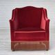 Fauteuil danois des années 1970, velours de mobilier, pieds en bois d'orme.