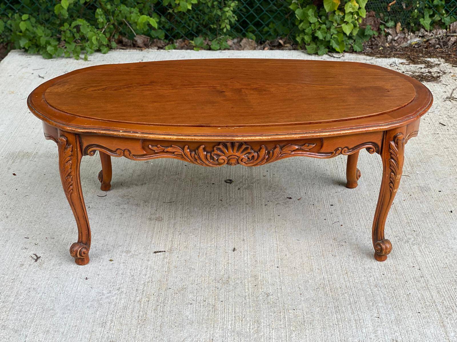 Table basse vintage Louis XV en bois 115cm