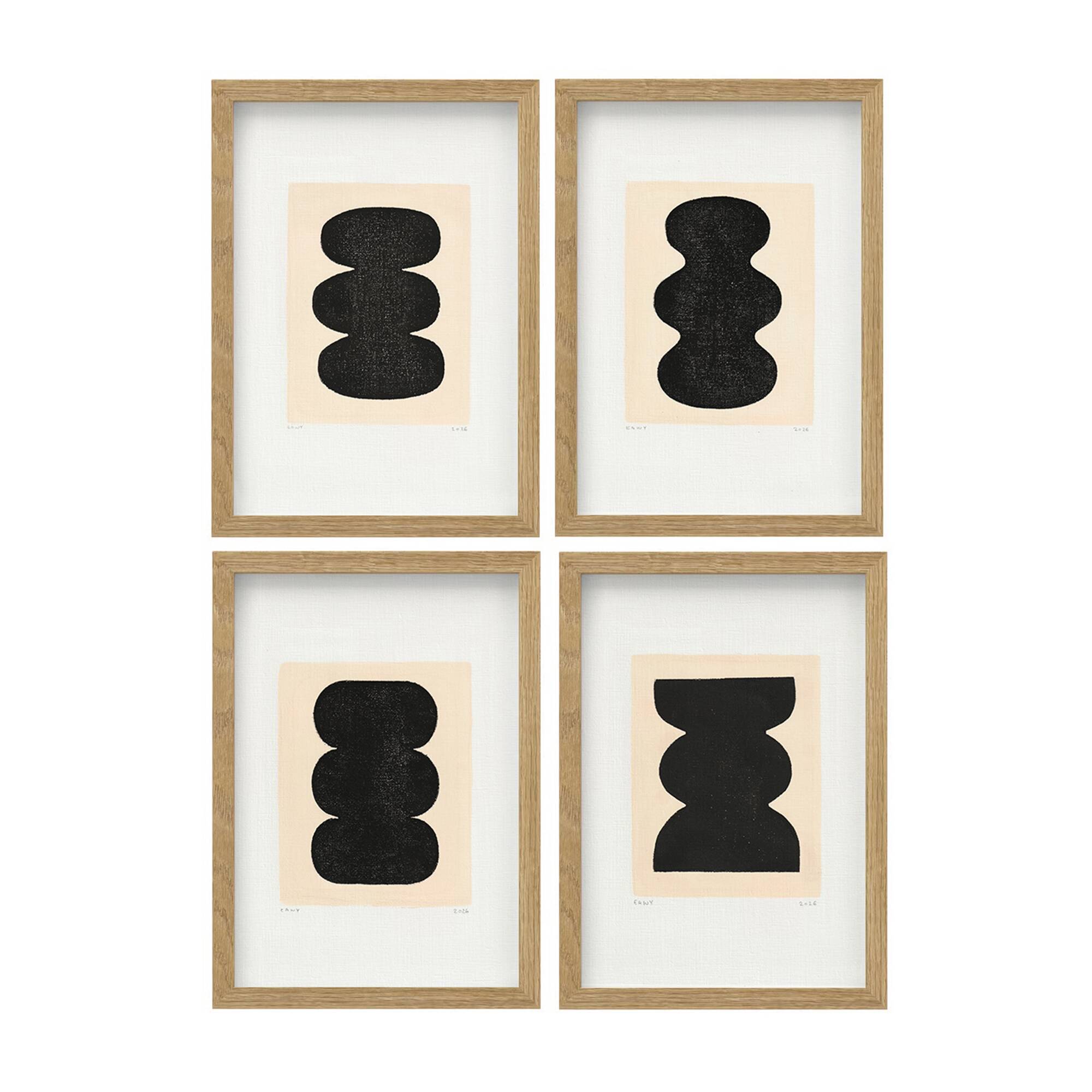 Collection of 4 black paintings on paper signed eawy.