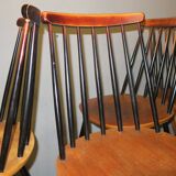 Vintage set of 4 ercol ebonized stick back chairs 1950s