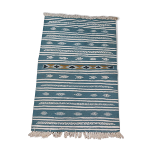 Tapis berbère bleu et blanc fait main en pure laine