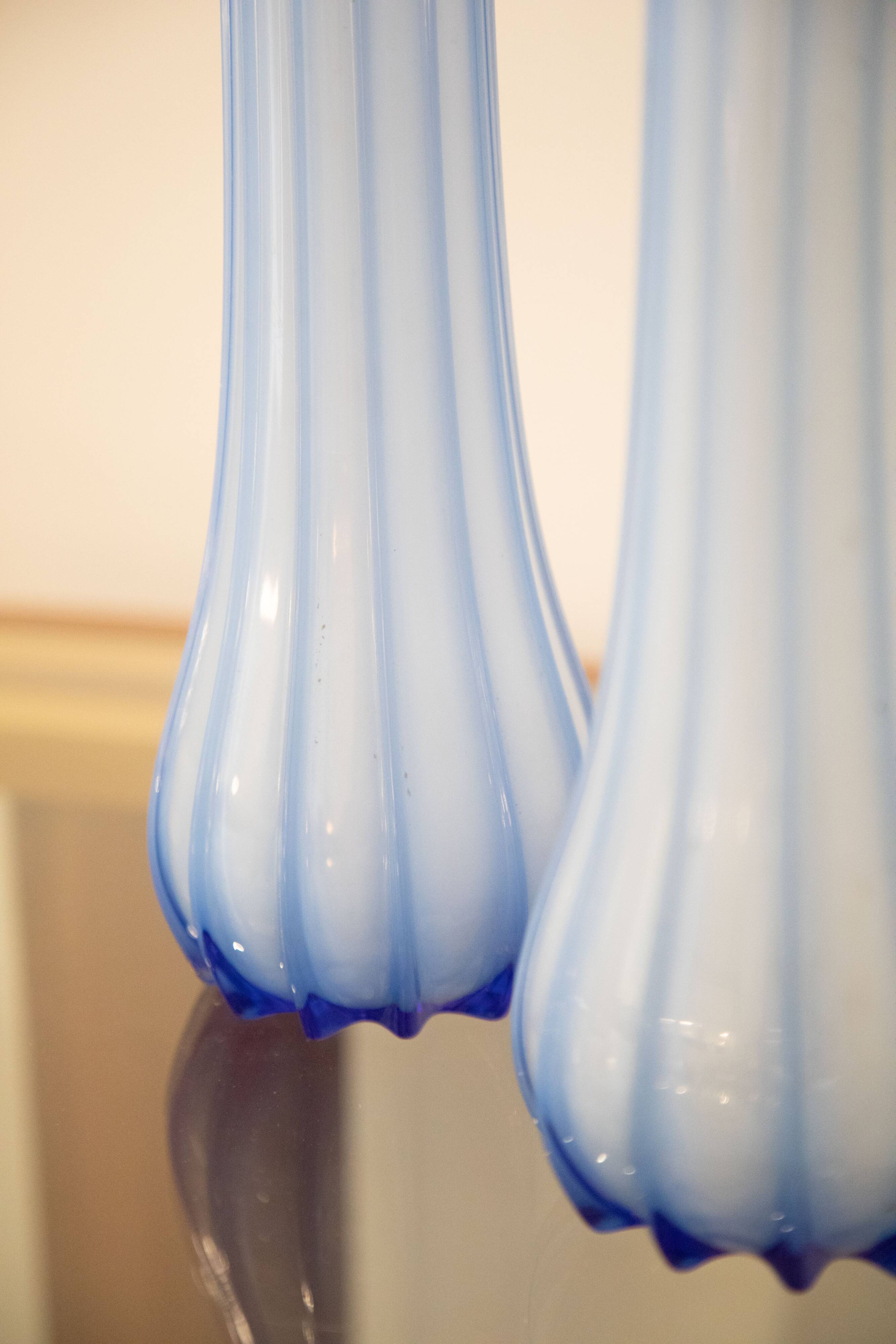 Pair vases Opal glass Streaked Blue