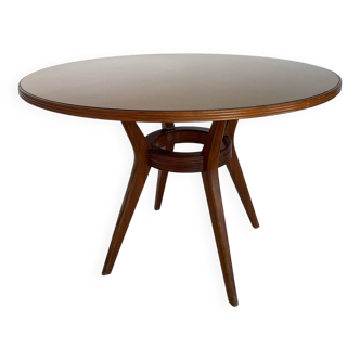 Table à manger italienne unique du milieu du siècle Cantu avec plateau en verre.