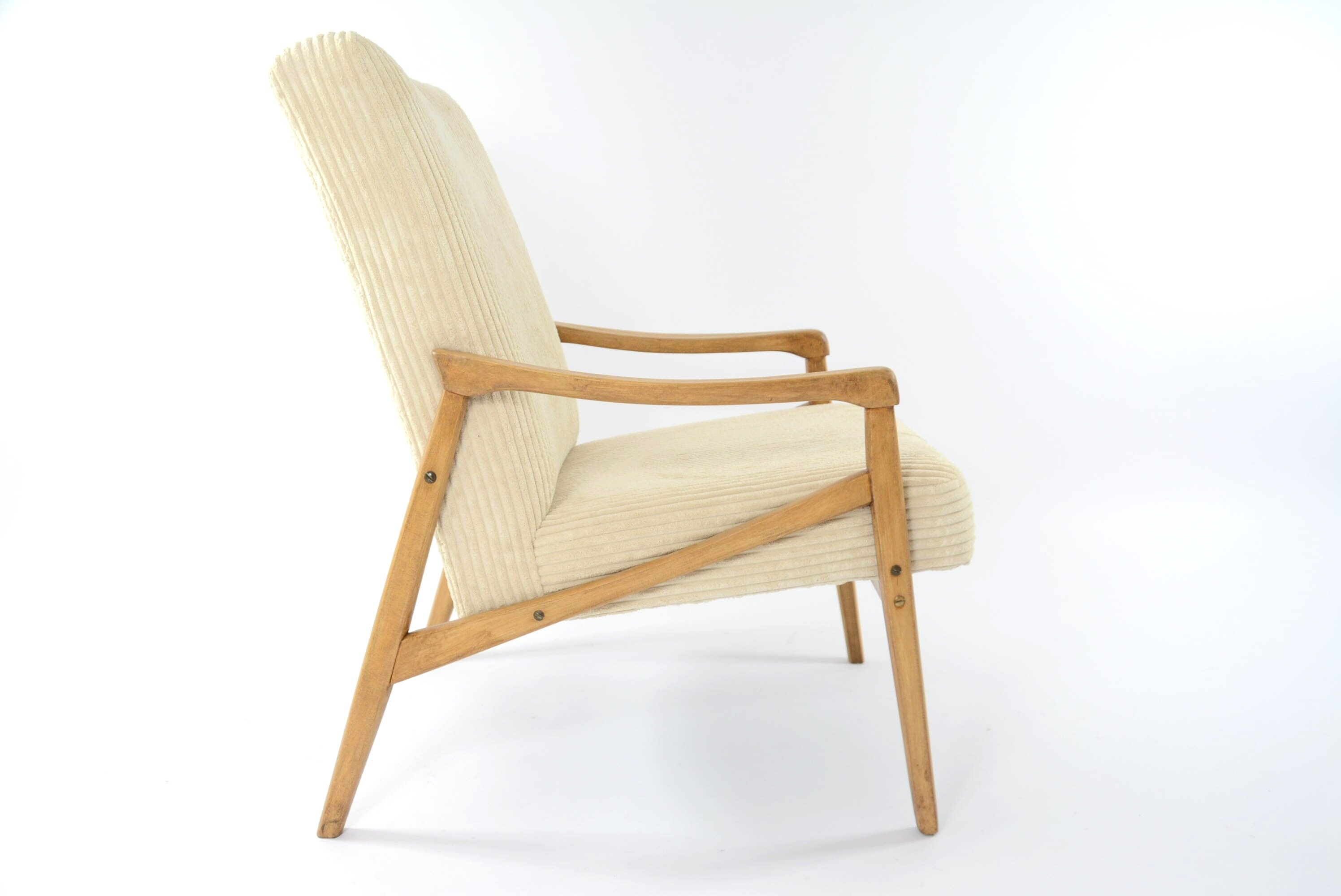 Fauteuil Pen velours côtelé crème