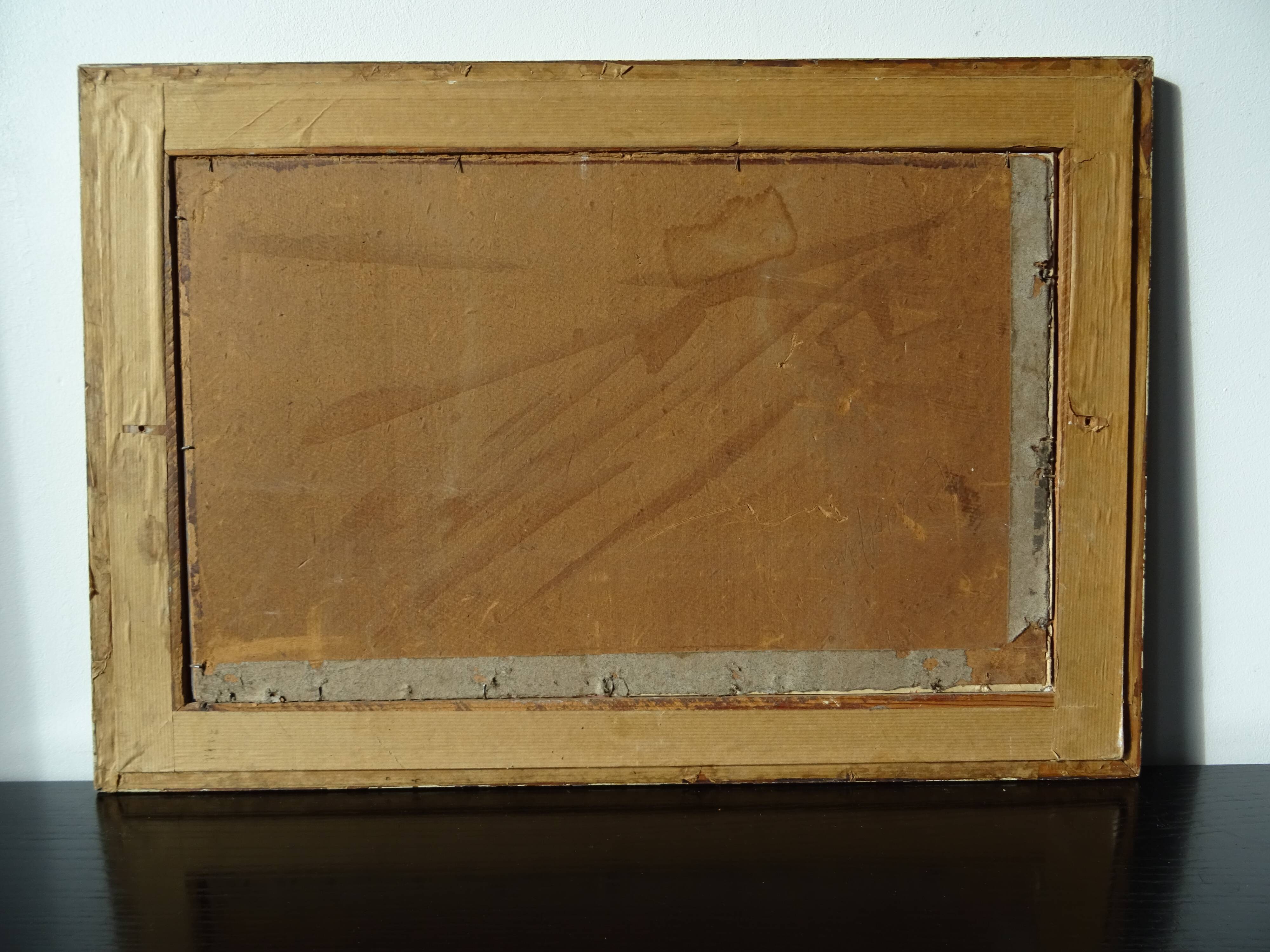 Old painting boat at sea signed