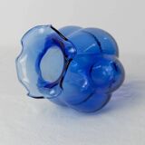 Cobalt Blue Hazel Atlas Glass Vase, 1930s Bulbous Form with Ruffled Lip and Embossed Underside