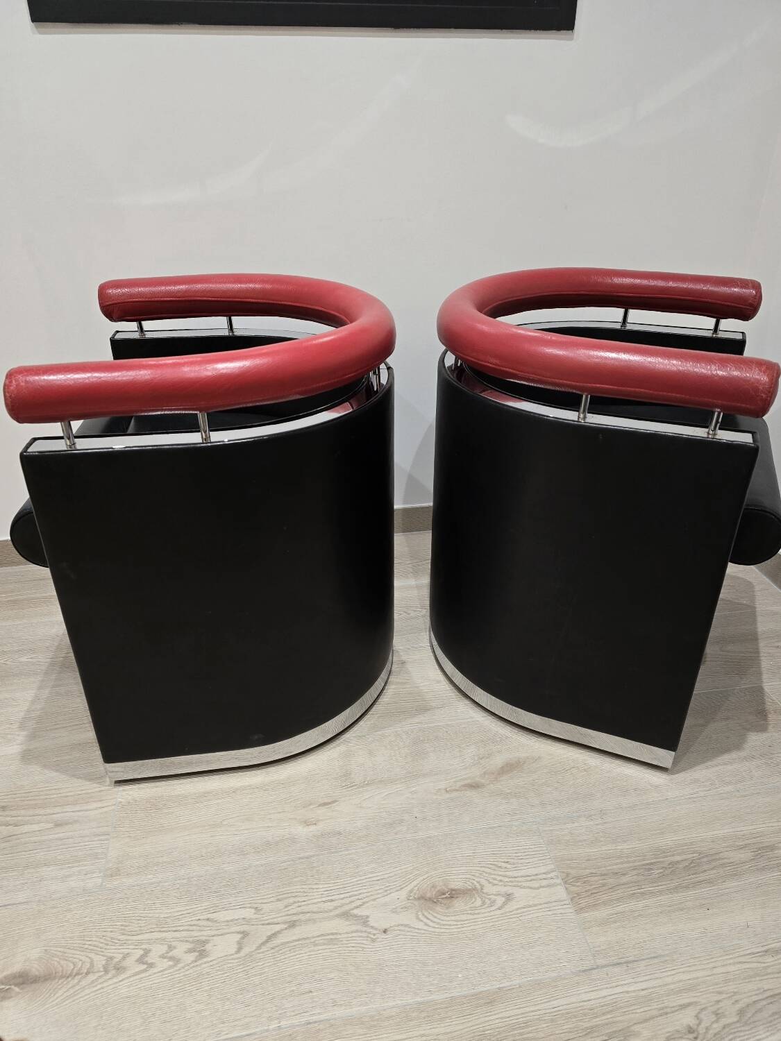 Paire de fauteille design cuir métal chromé 80’s