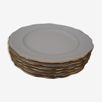 6 Assiettes plates en porcelaine fine création A. Deshoulière