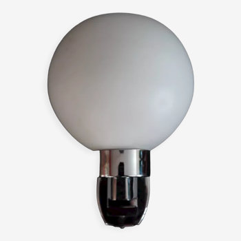 Wall lamp chrome and globe in frosted glass - 80s