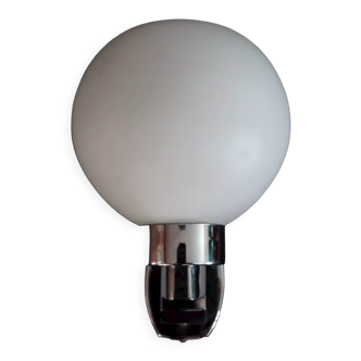 Wall lamp chrome and globe in frosted glass - 80s