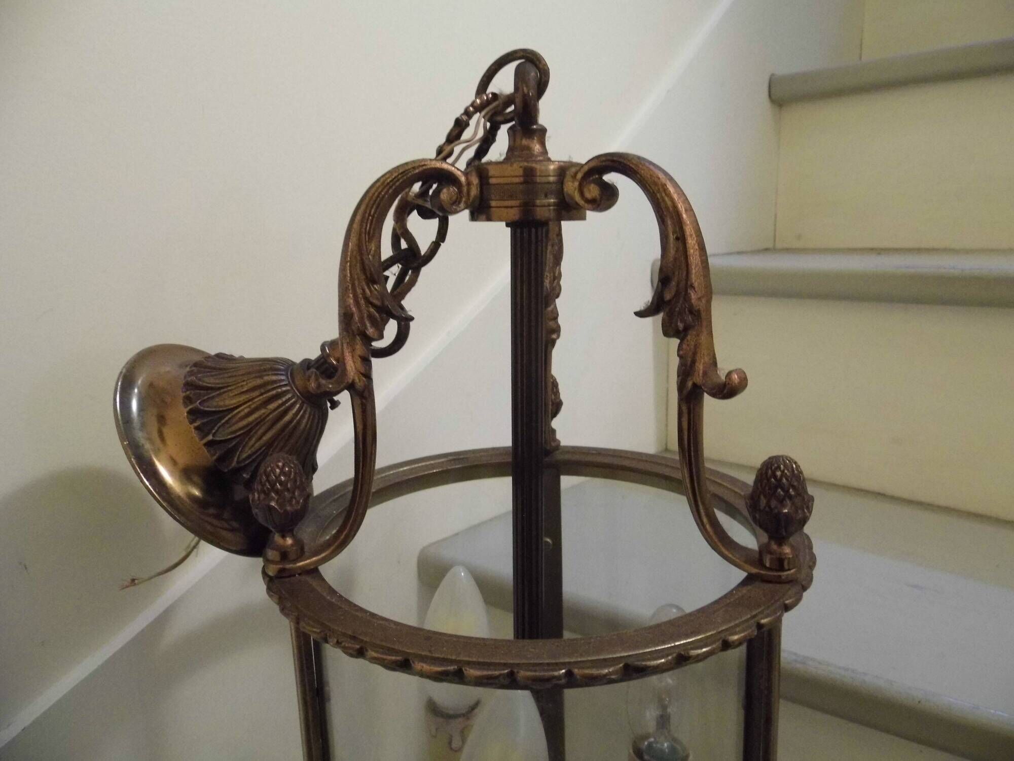 Entrance antique, vestibule lantern in gilded bronze, suspension, Louis XV style