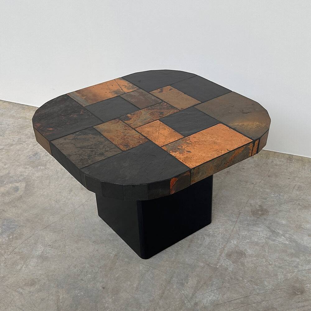Vintage mosaic slate coffee table, stone tile coffee table, brutalist cocktail table
