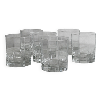 6 octagonal glass whiskey glasses