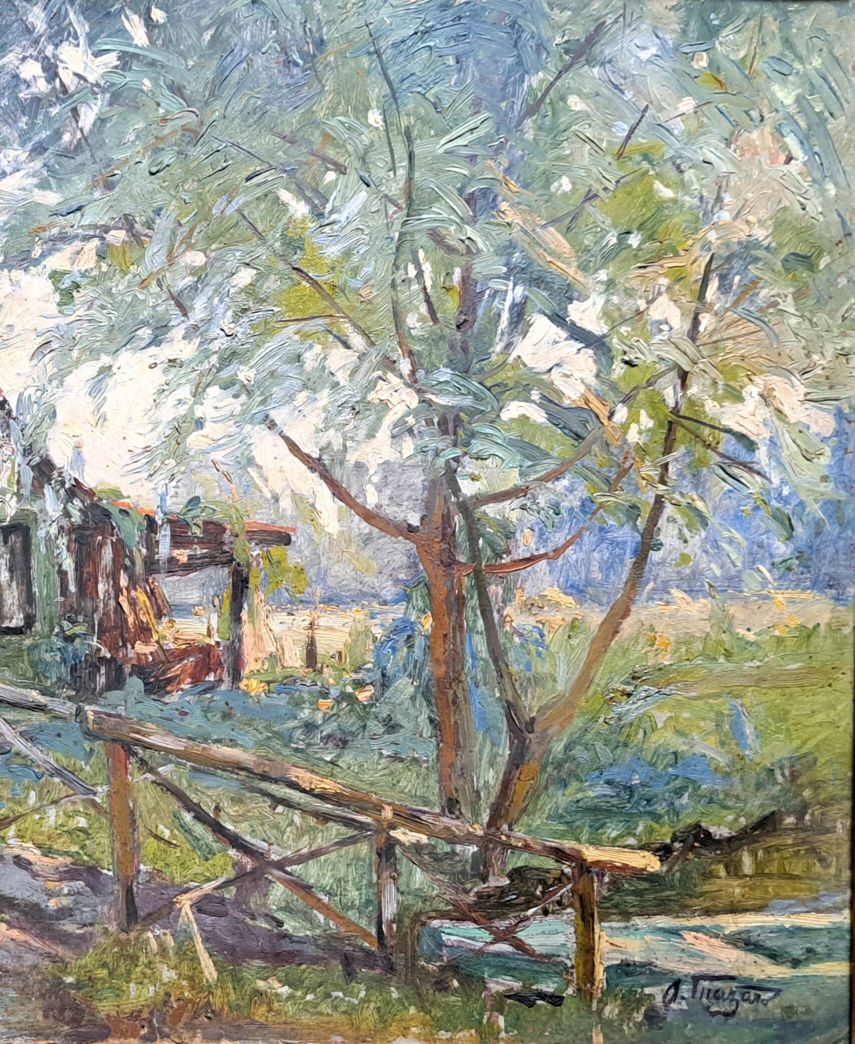 Impressionist oil painting on cardboard signed MAZARD - Barbizon school