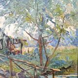 Impressionist oil painting on cardboard signed MAZARD - Barbizon school