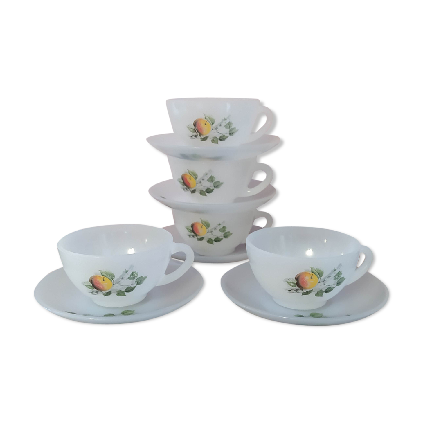 Series of 5 cups and under cups Arcopal summer fruit decoration