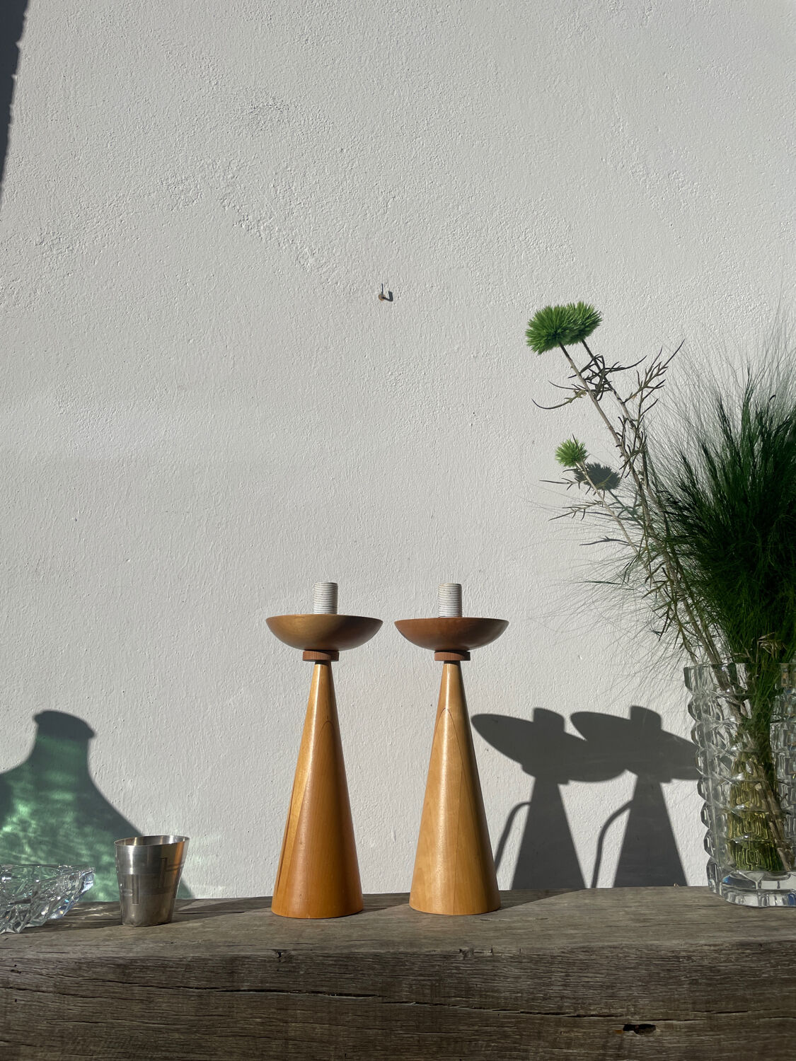 Pair of Scandinavian wooden lamps, 1980s