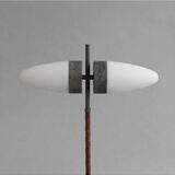 Table lamp in oxidized metal and opaline glass, contemporary work.
