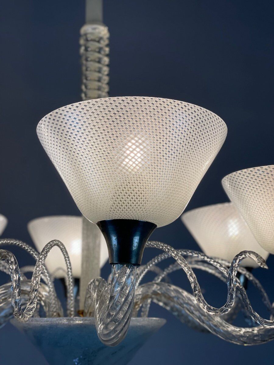 Venetian chandelier in murano glass circa 1940 vetro a reticello