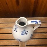 Ancien pichet céramique blanche décor bleu peint vintage #a425