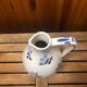 Old white ceramic pitcher vintage painted blue decor #a425