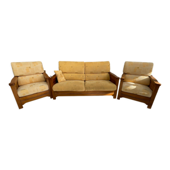 Complete living room, 3-seater sofa and 2 1-seater armchairs