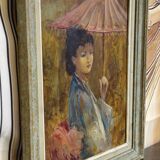 R. Milot – Young Woman with a Parasol – Oil on Panel – Art Deco Period