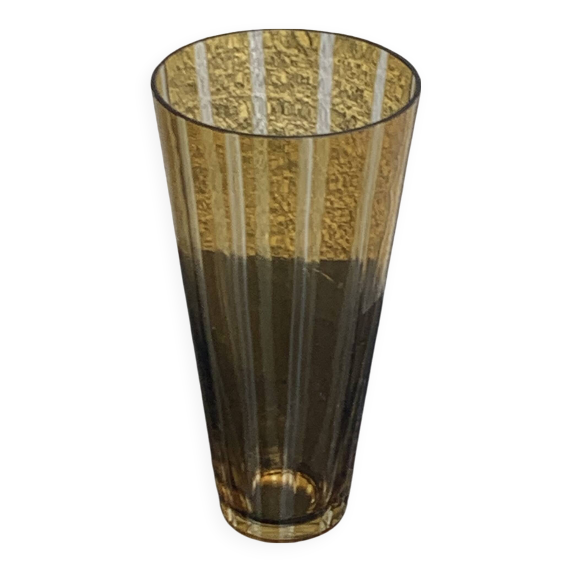 Bayadere patterned vase in glass, transparent and vintage ochre