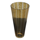 Vase a motifs bayadère en verre, transparent et ocre vintage