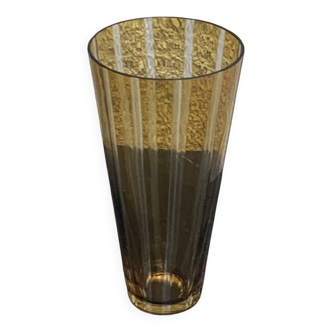 Bayadere patterned vase in glass, transparent and vintage ochre