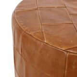Vintage Round Brown Pouf Patchwork Patches Faux Leather 45cm