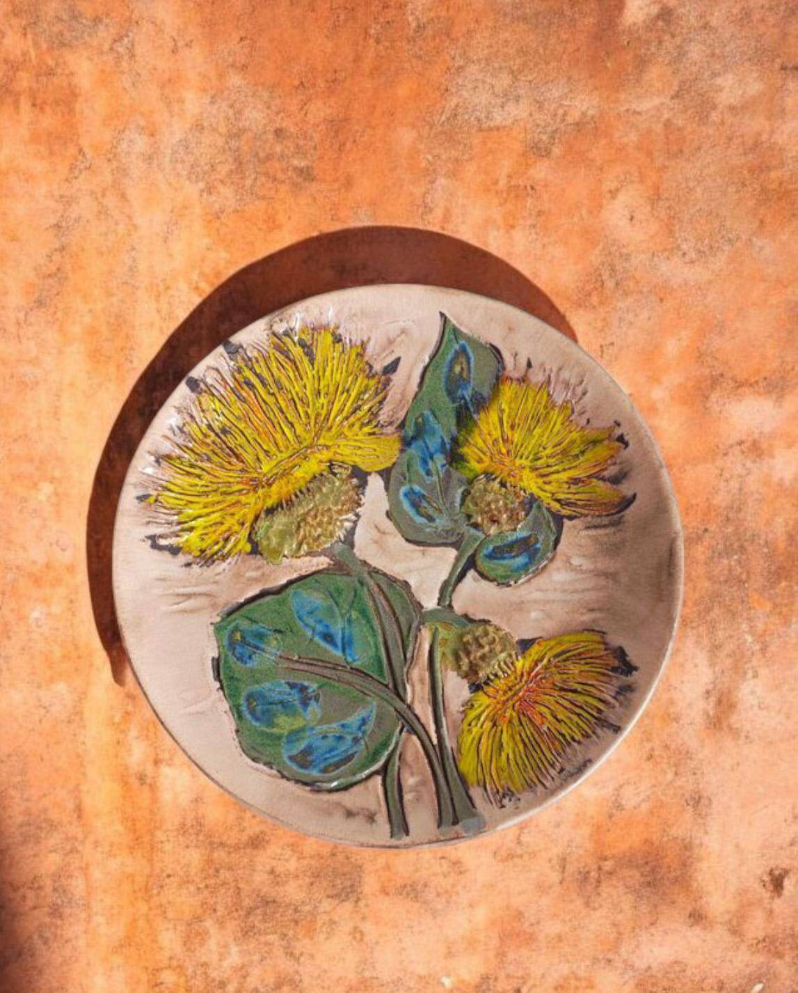 Mid-Century Ceramic Plate by Ruscha, Floral Décor, Germany, 1950s