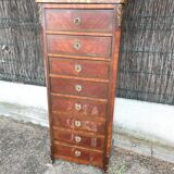 Weekly / chiffonnier, chest of drawers with 8 drawers in marquetry, marble top.