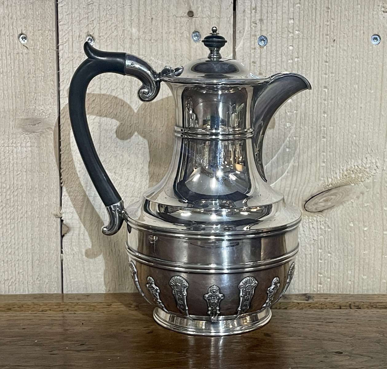 English tea and coffee set in silver metal early twentieth century with sugar bowl and milk pot
