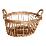 Round openwork wicker storage basket with braided handles