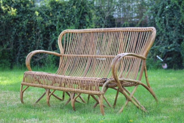 Vintage rattan bench