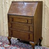English donkey desk in oak and leather top, 1950s