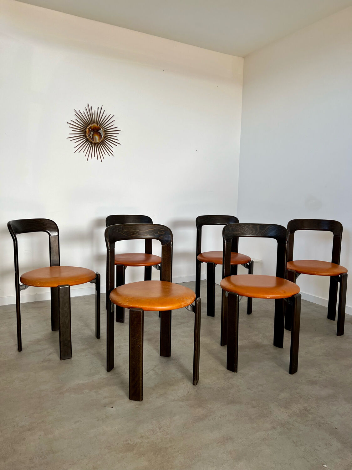6 wooden chairs and imitation leather design Bruno Rey for Dietiker vintage year 60