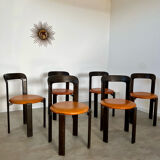 6 wooden chairs and imitation leather design Bruno Rey for Dietiker vintage year 60