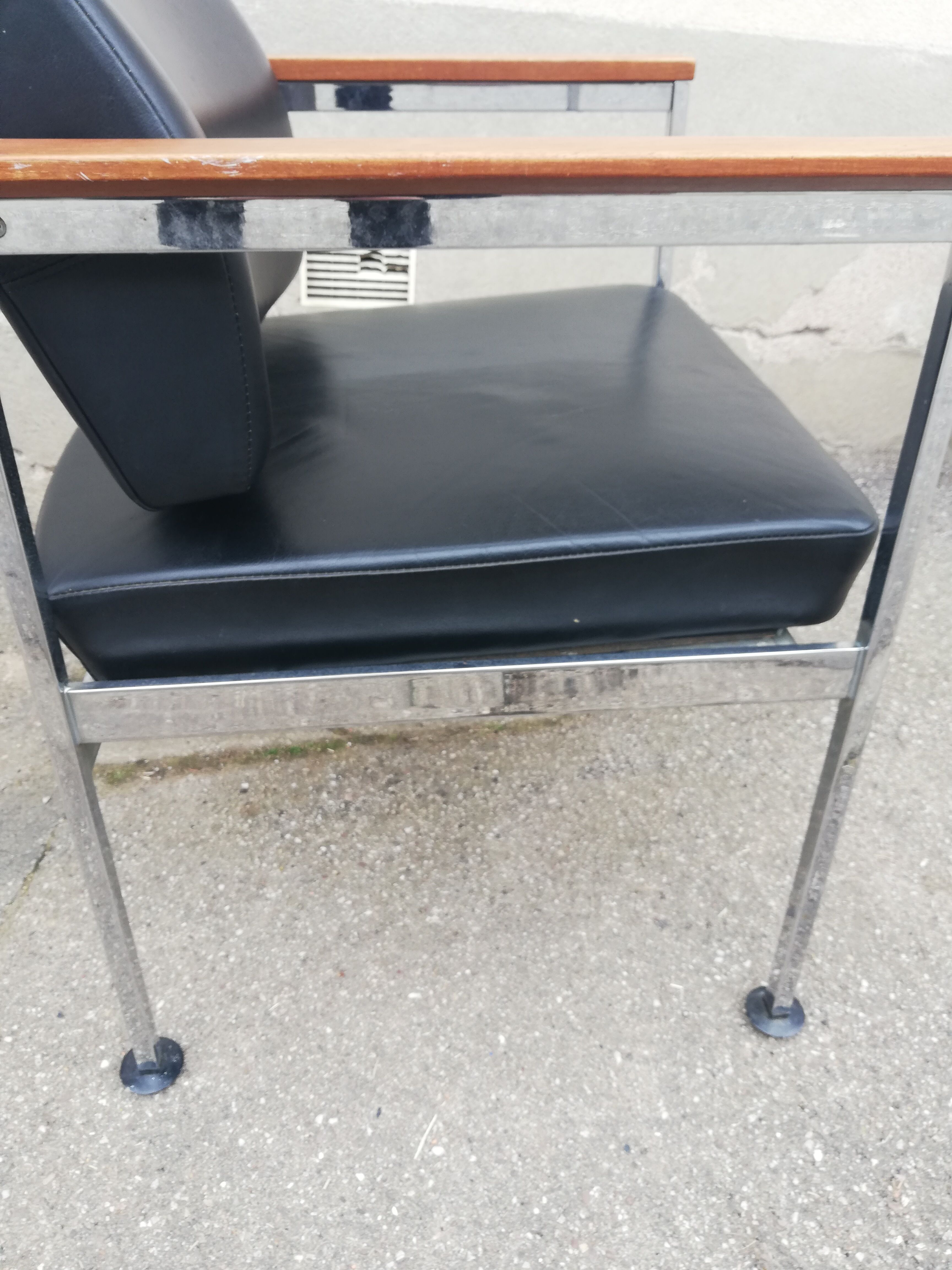 Vintage leather and teak armchair