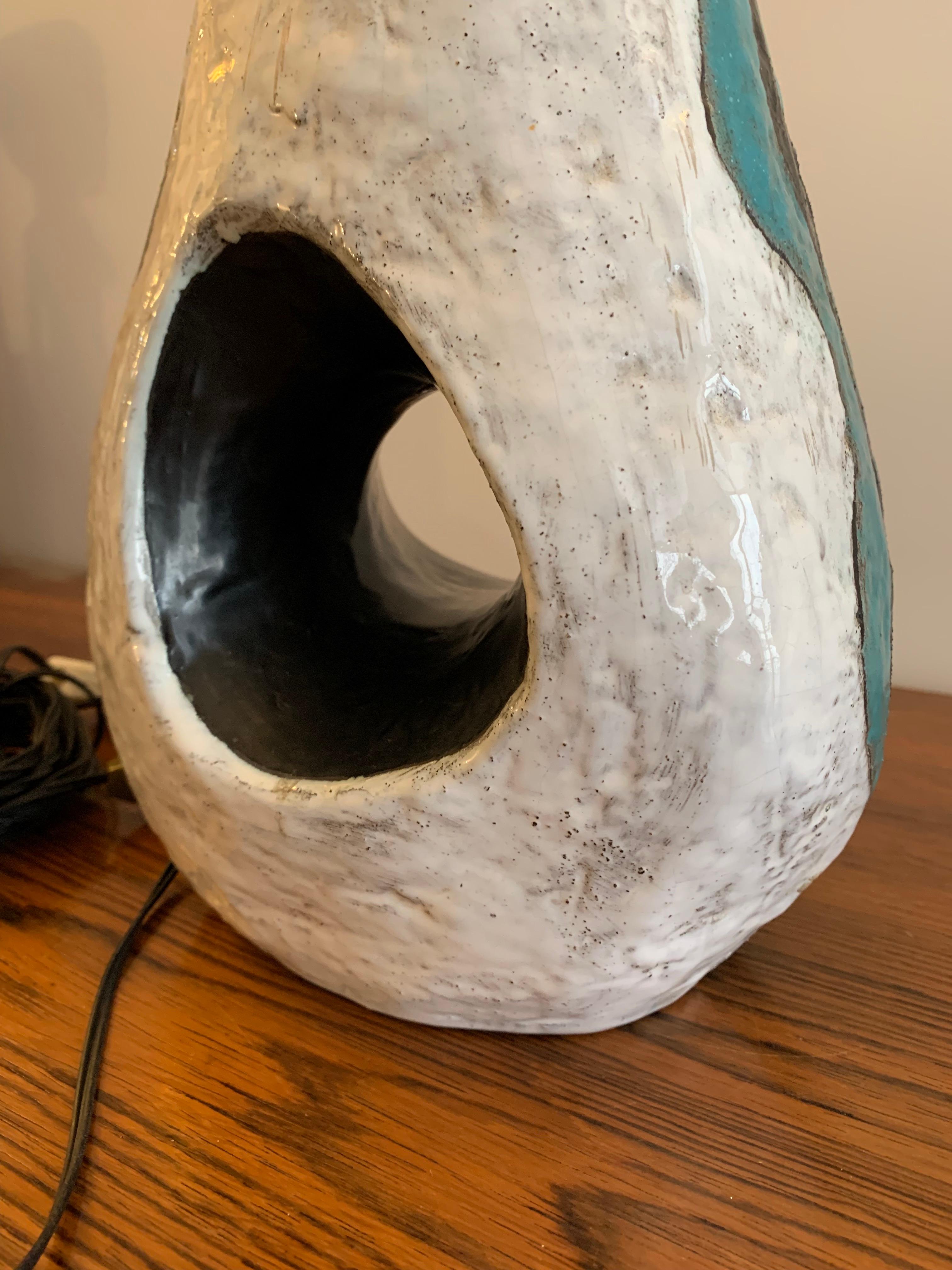 Asymmetrical ceramic lamp Vallauris France 1950, signed, unique